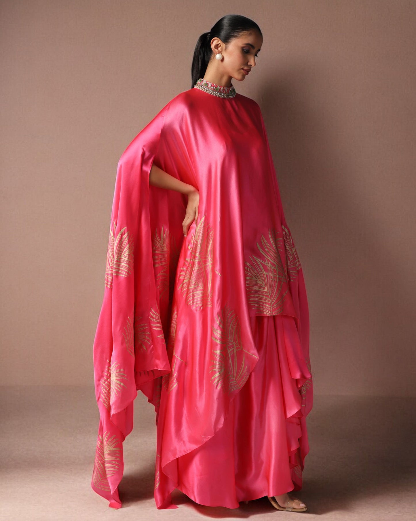 Fuschia Leaf Cape Set