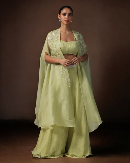 Green Embroidered Cape Set