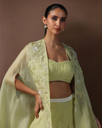 Green Embroidered Cape Set