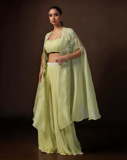 Green Embroidered Cape Set