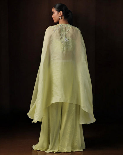 Green Embroidered Cape Set