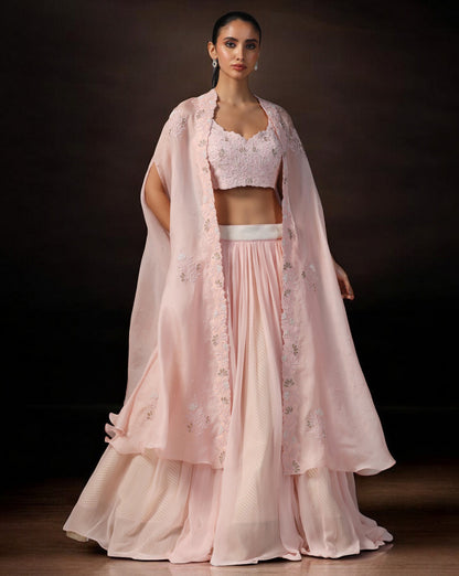 Dull Pink Embroidered Cape Set