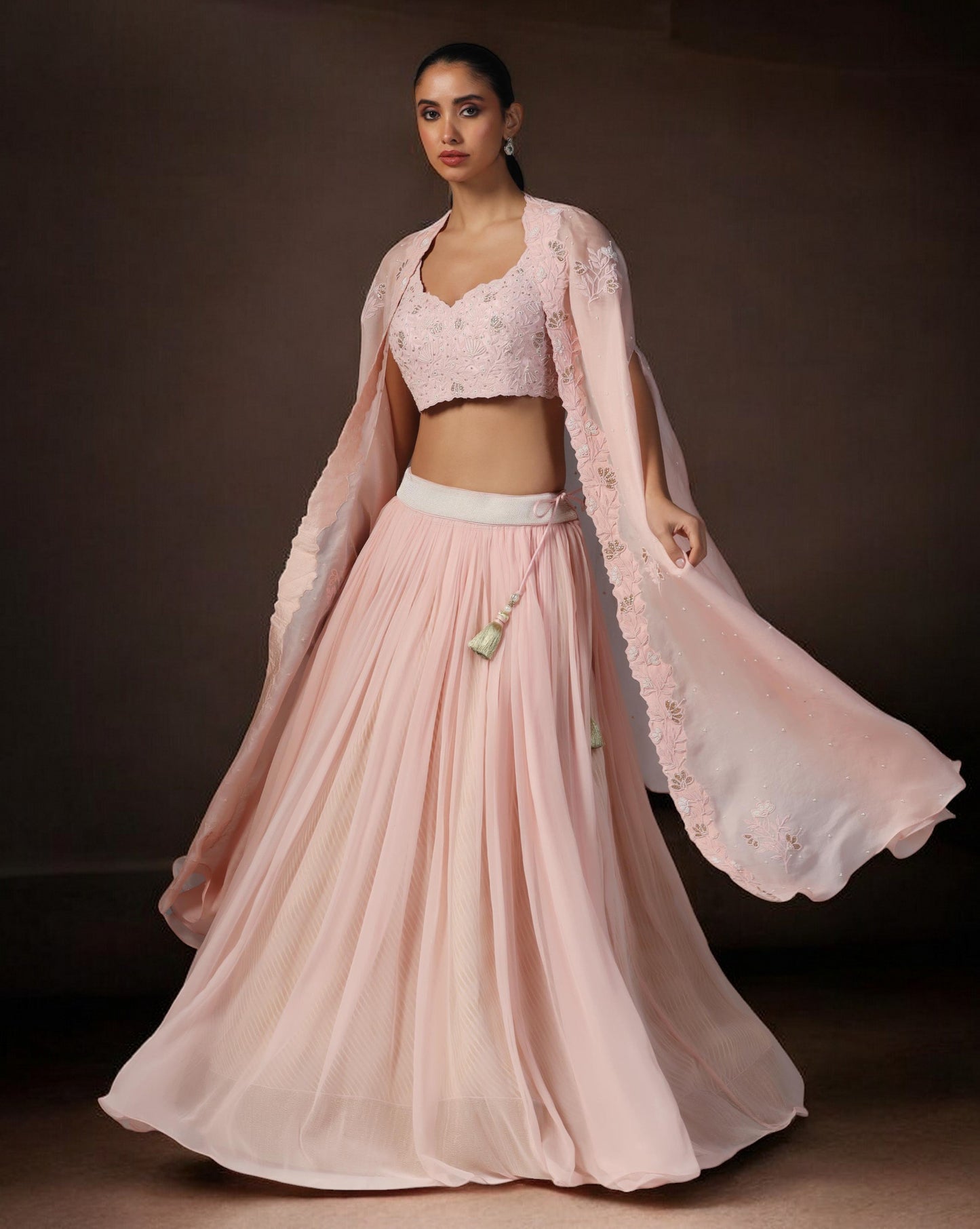 Dull Pink Embroidered Cape Set