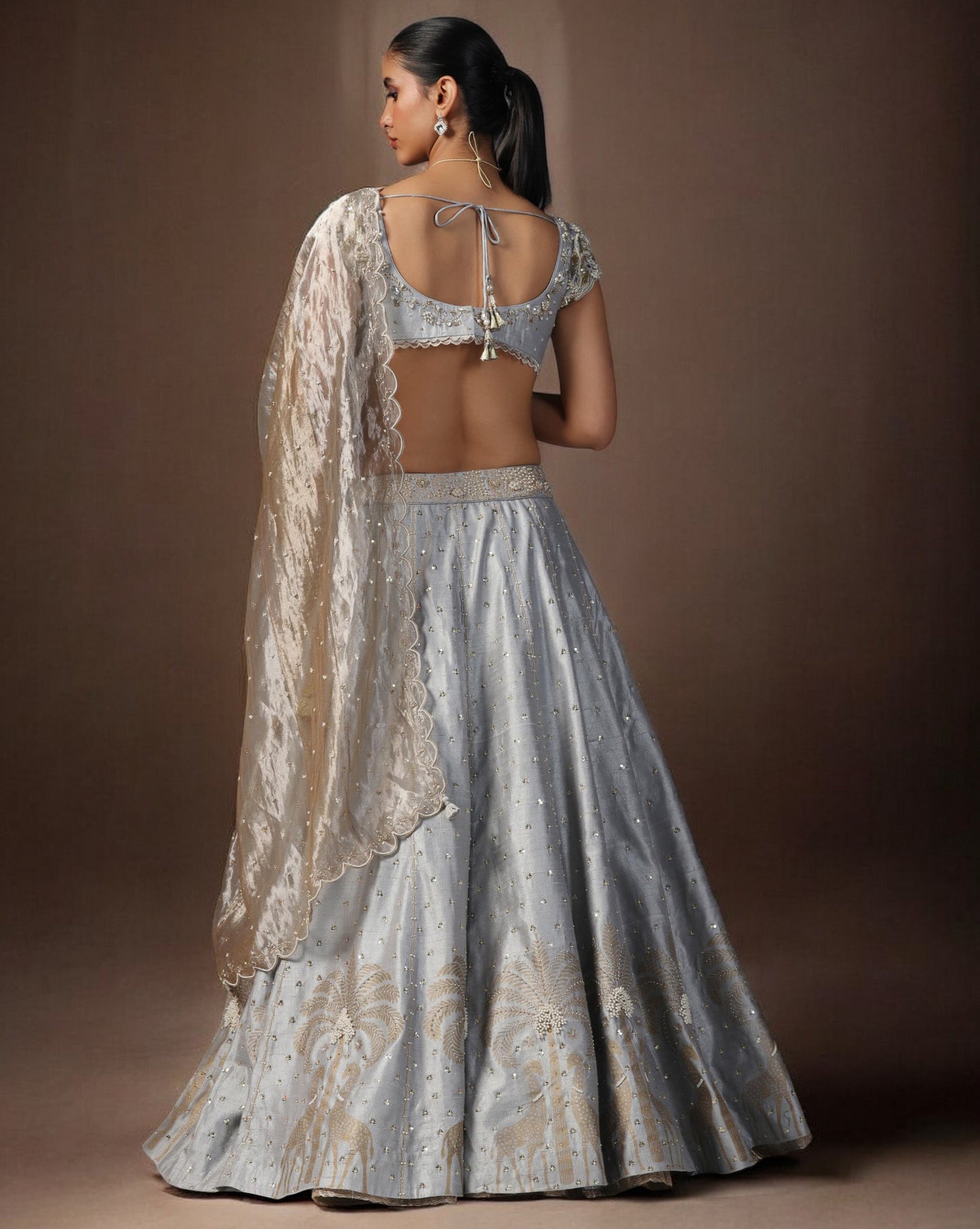 Embroidered Lehenga with Tissue Dupatta