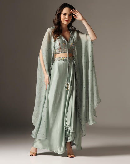 Mughal Jali cape with draped skirt