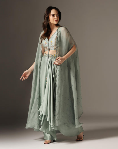 Mughal Jali cape with draped skirt