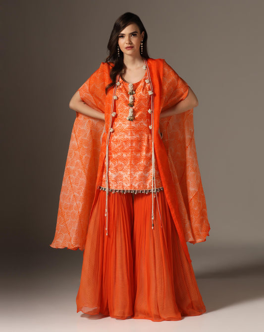 Shibori kurti set with cape