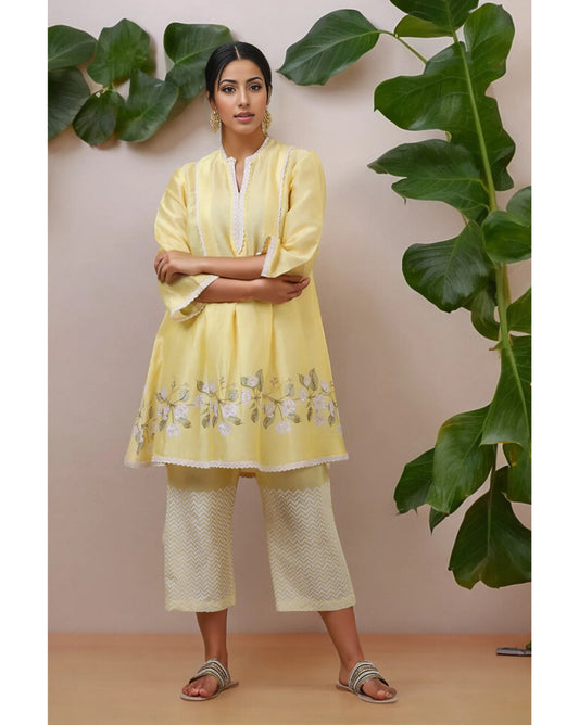 YELLOW KURTI WITH BLOCK PRINT PALAZZO