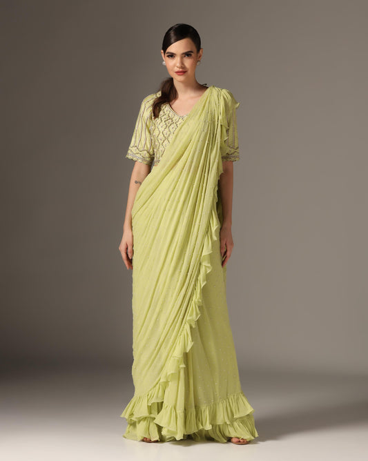 Mughal Jali Ruffle Saree