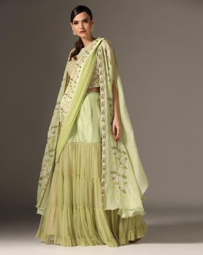 Green Printed Lehenga Set