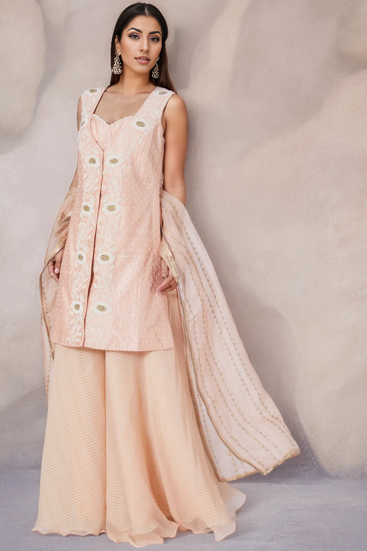 Peach Raw Silk Jacket Set