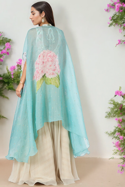 Mint Blue Organza Cape Set