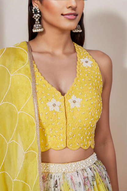 Yellow Digital Printed Lehenga Set