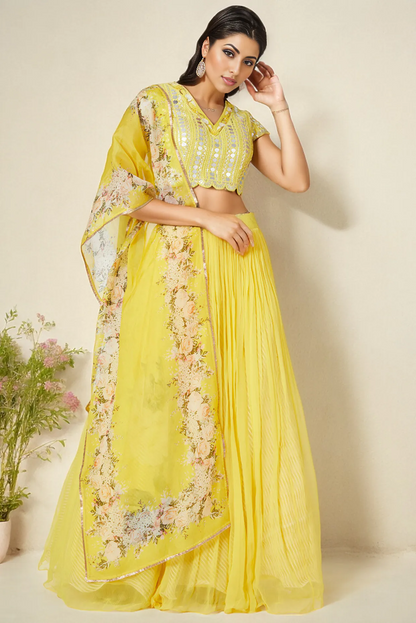 Yellow Lehenga Set With Printed Dupatta