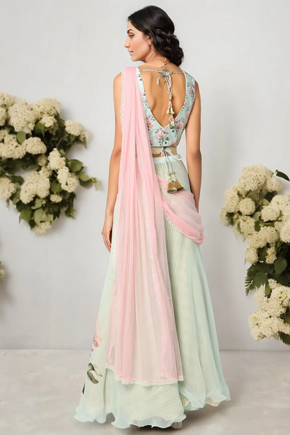 Mint Green Chiffon Palazzo Pant Set