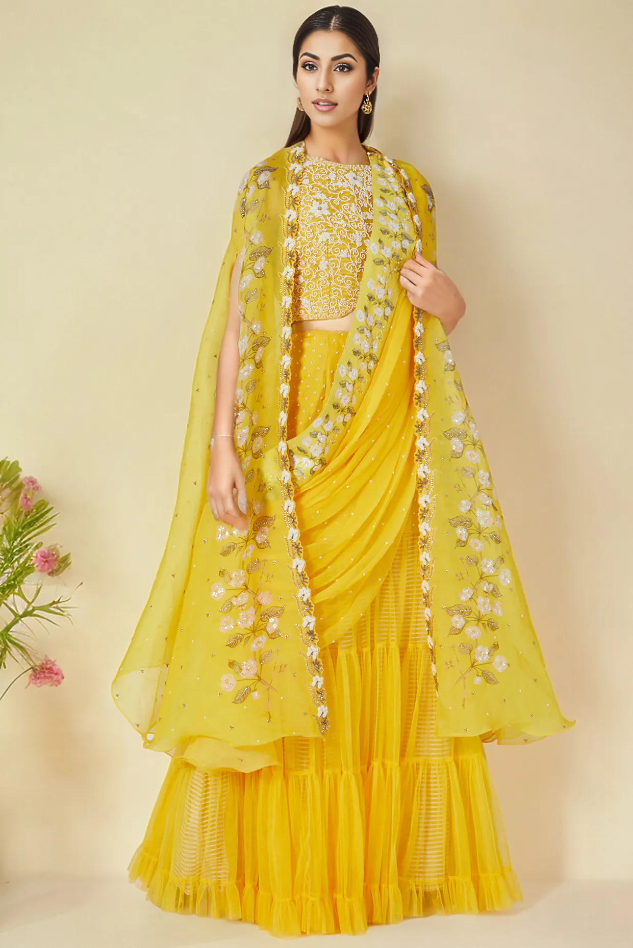 Yellow Printed Lehenga Set