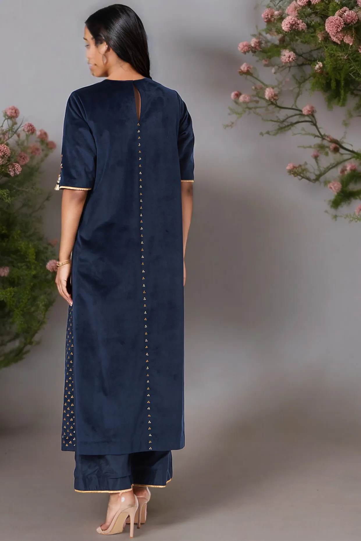 Midnight Blue Cotton Satin Sharara Set