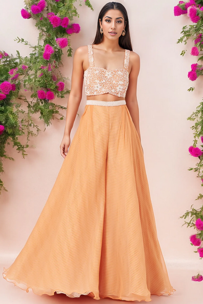 Orange Organza Palazzo Pant Set