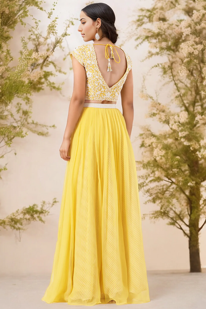 Bright Yellow Organza Lehenga Set