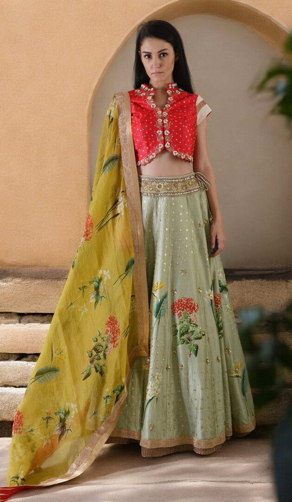 RED FLORAL LEHENGA