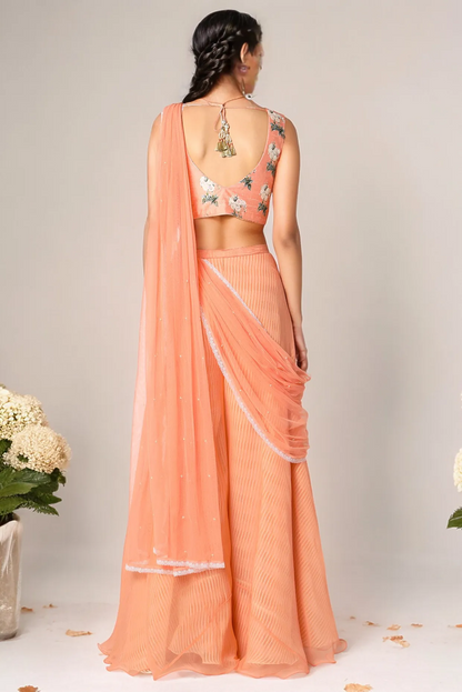 Peach Embroidered Palazzo Pant Set