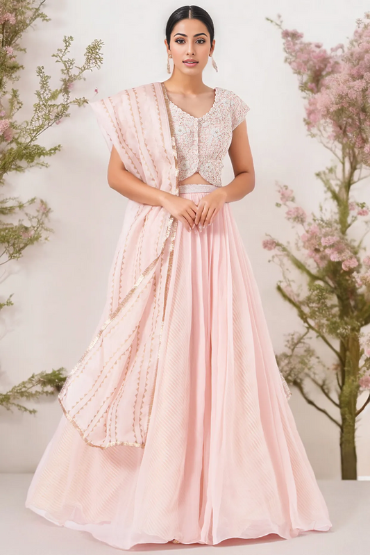 Blush Pink Organza Lehenga Set