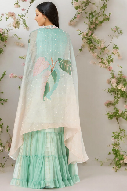 Pale Turquoise Net Sharara Set