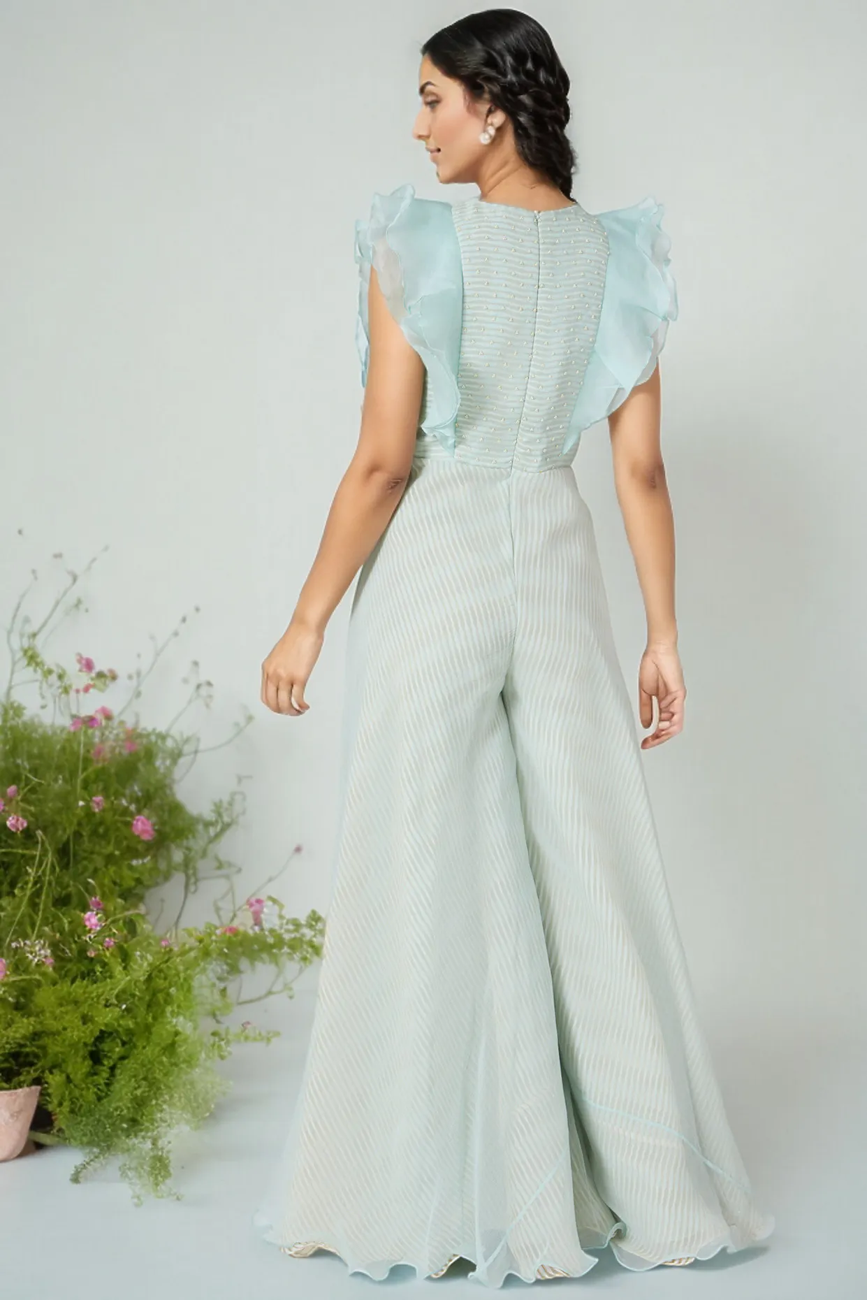 Aqua Blue Embroidered Jumpsuit