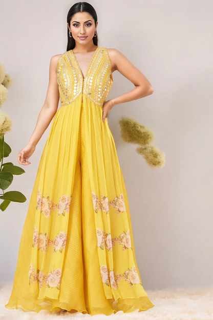 Yellow Raw Silk Embroidered Kurta Set