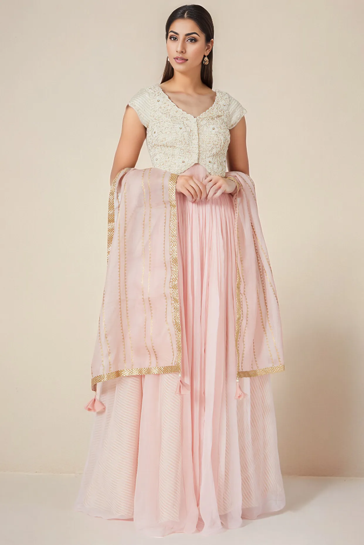 Blush Pink Organza Lehenga Set