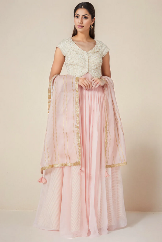 Blush Pink Organza Lehenga Set