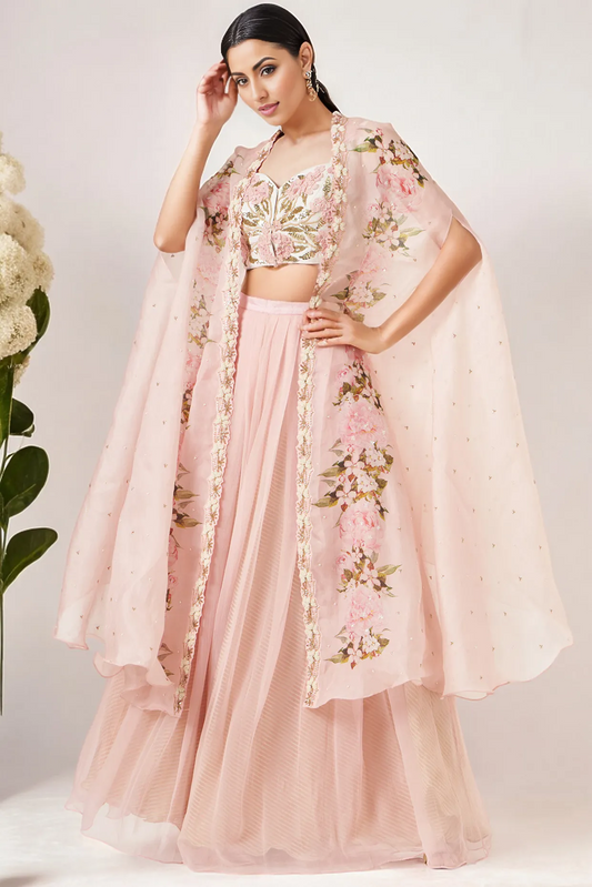 Blush Pink Digital Printed Cape Set