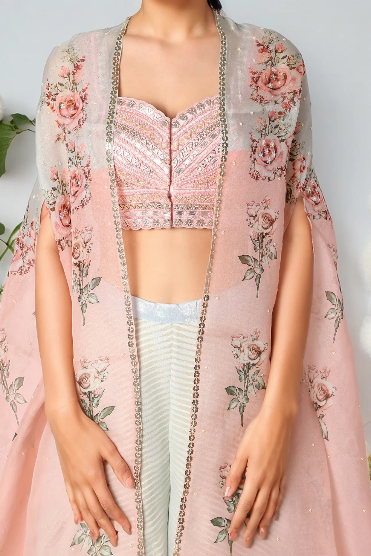 Blush Pink Embroidered & Printed Palazzo Pant Set