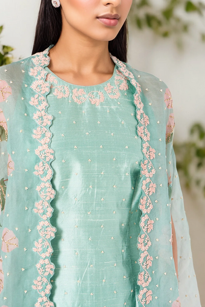 Pale Turquoise Net Sharara Set