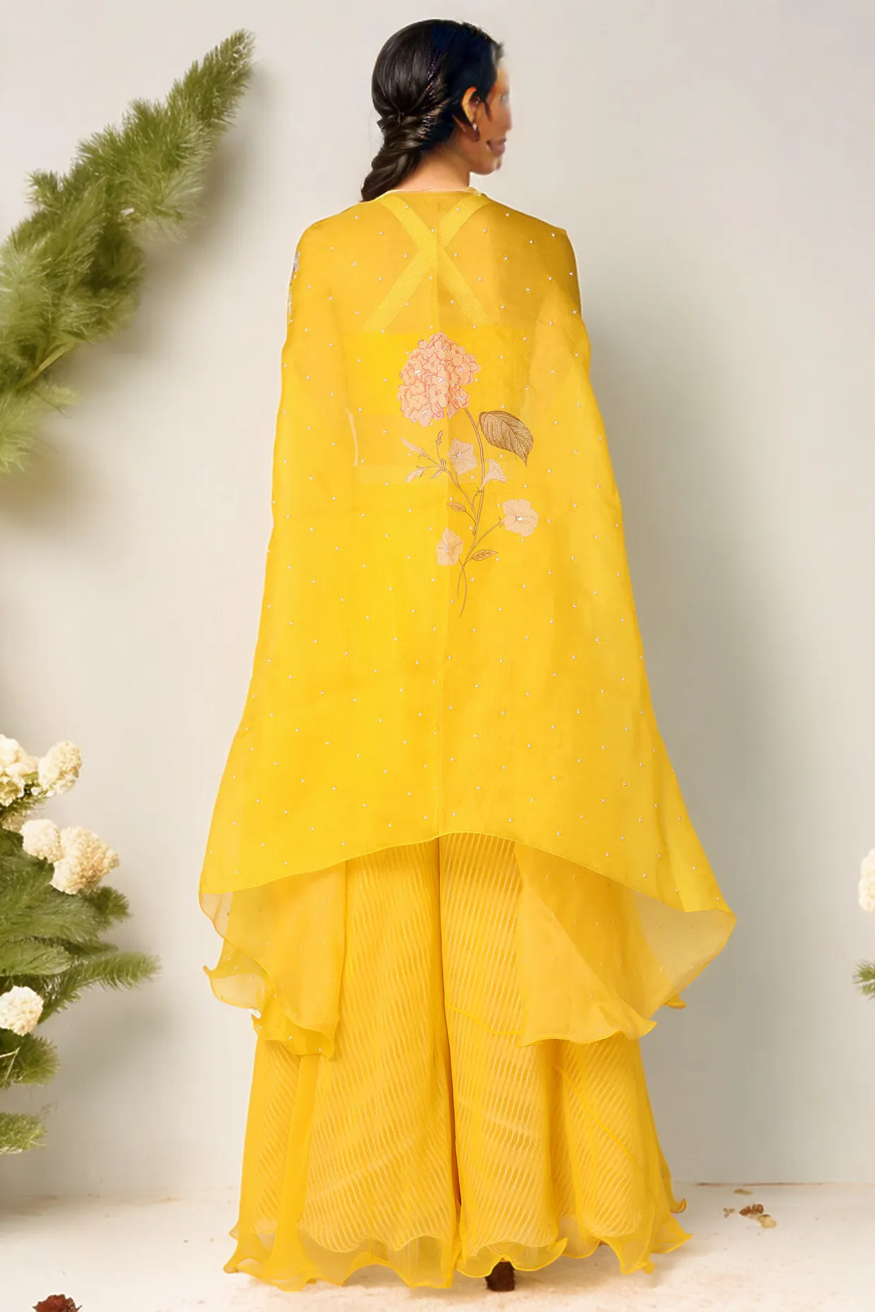 Yellow Embroidered Palazzo Pant Set