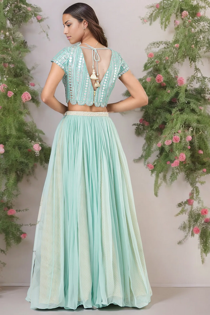 Sea Green Printed Lehenga Set