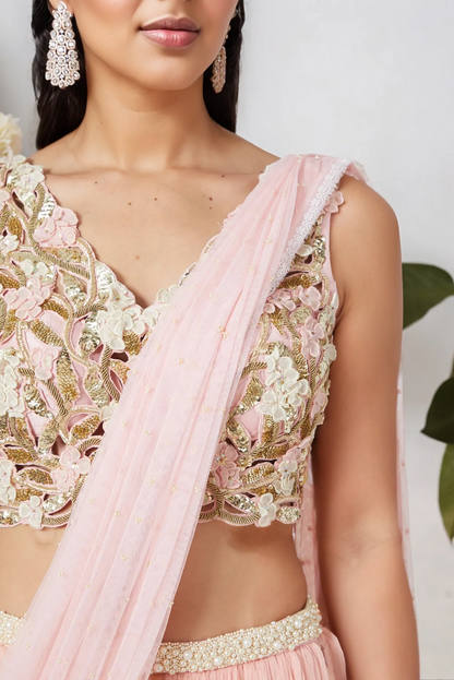 Blush Pink Printed & Embellished Lehenga Set