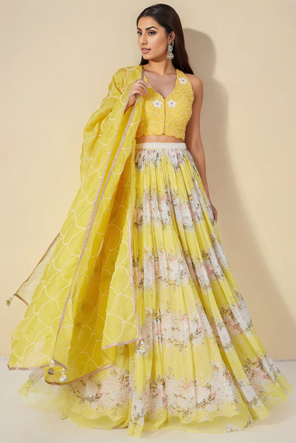 Yellow Digital Printed Lehenga Set