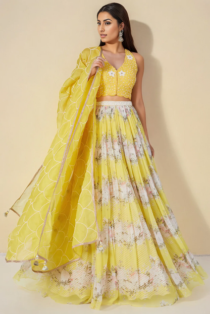 Yellow Digital Printed Lehenga Set