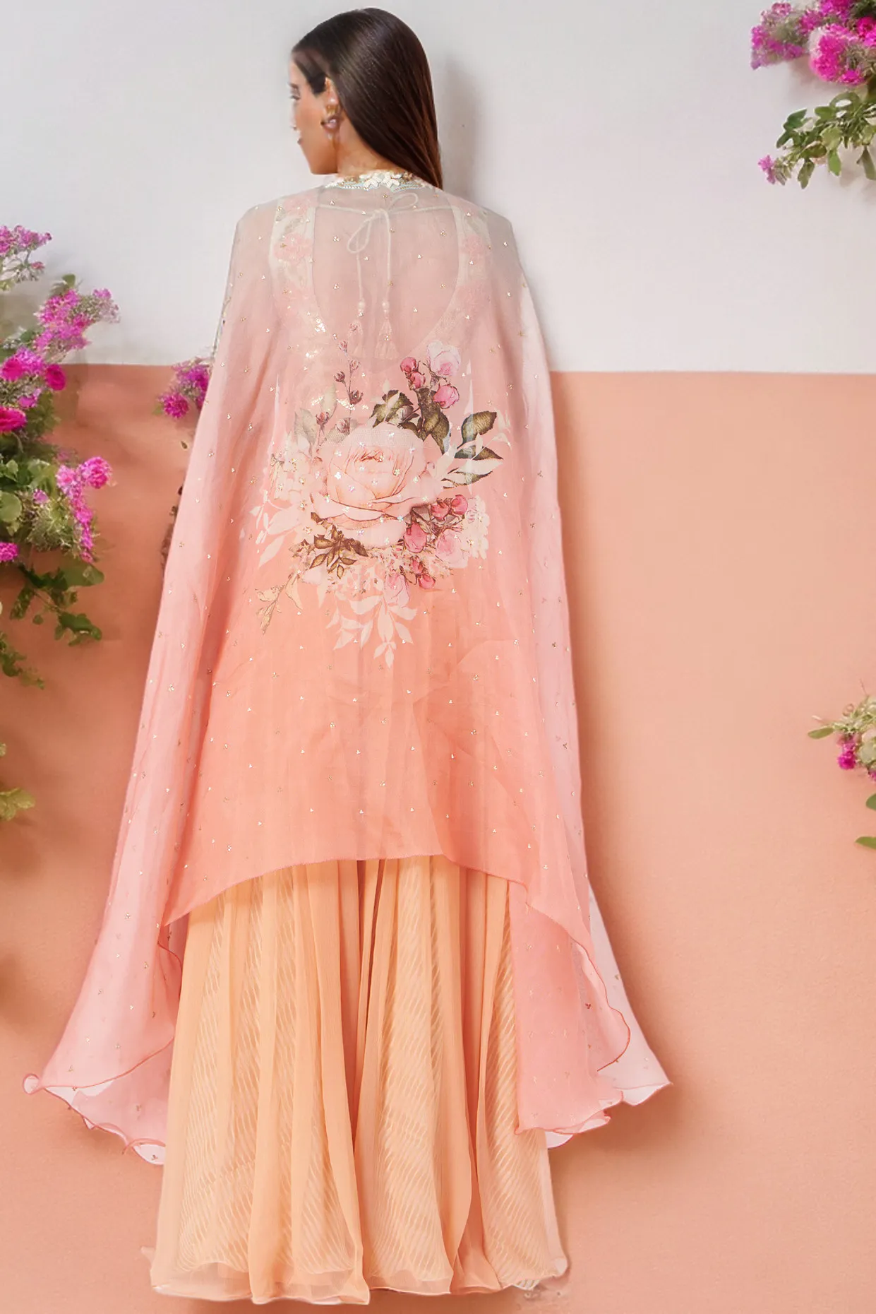 Peach Organza Cape Set