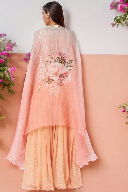 Peach Organza Cape Set