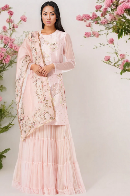 Blush Pink Raw Silk Sharara Set