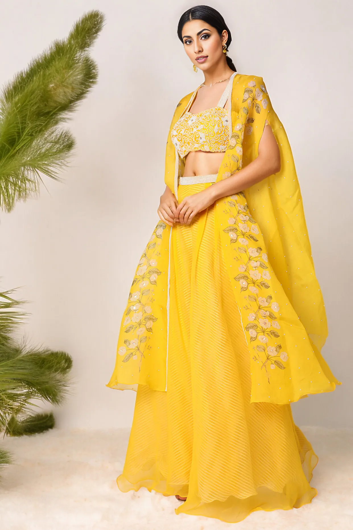 Yellow Embroidered Palazzo Pant Set