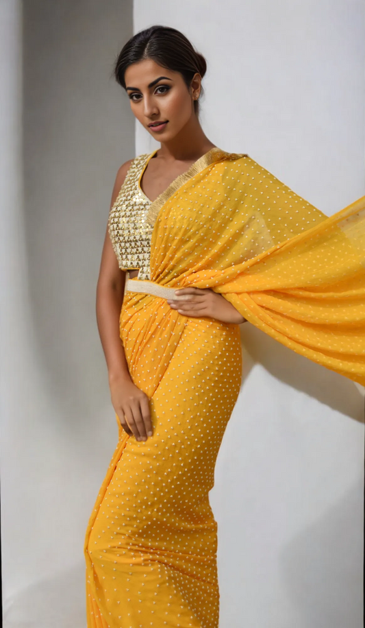 YELLOW PEARL WORK SAREE