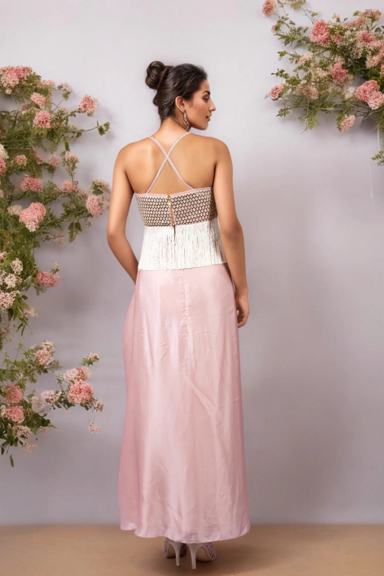 NALKI BUSTIER WITH DRAPED SKIRT WITH ORGANZA CAPE