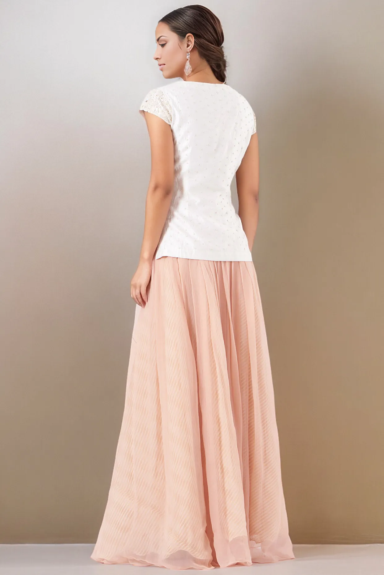 Peach Raw Silk & Chiffon Skirt Set