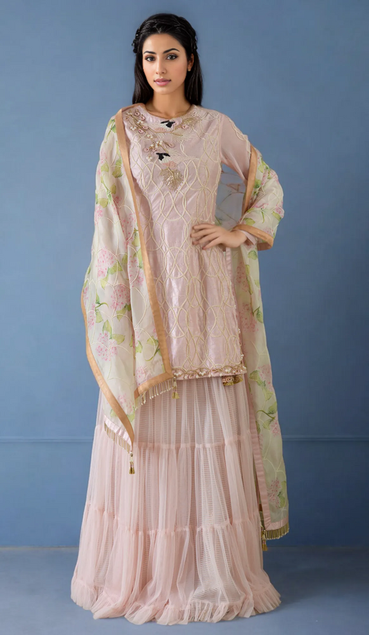 BIRD SUIT WITH FLORAL DUPATTA