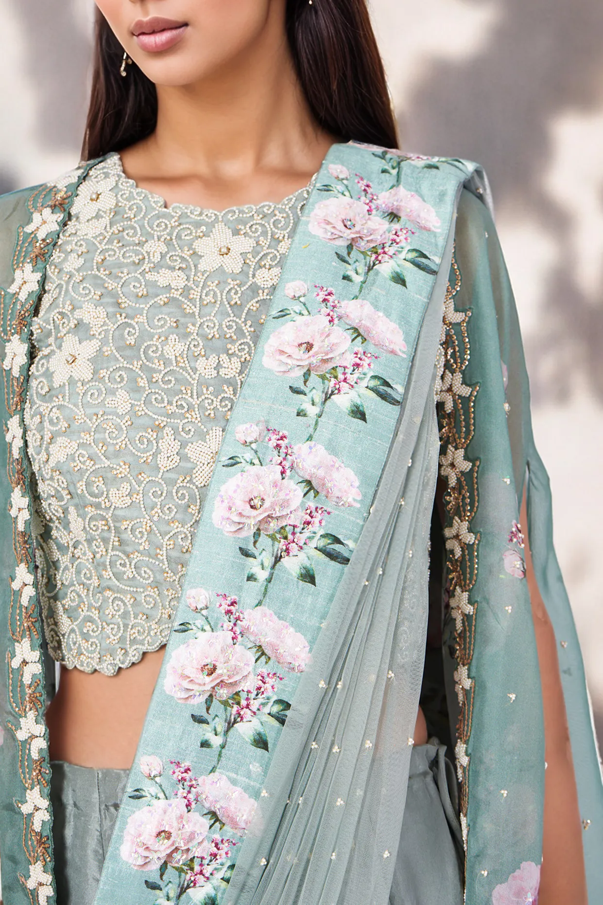 Emerald Green Chiffon Lehenga Set