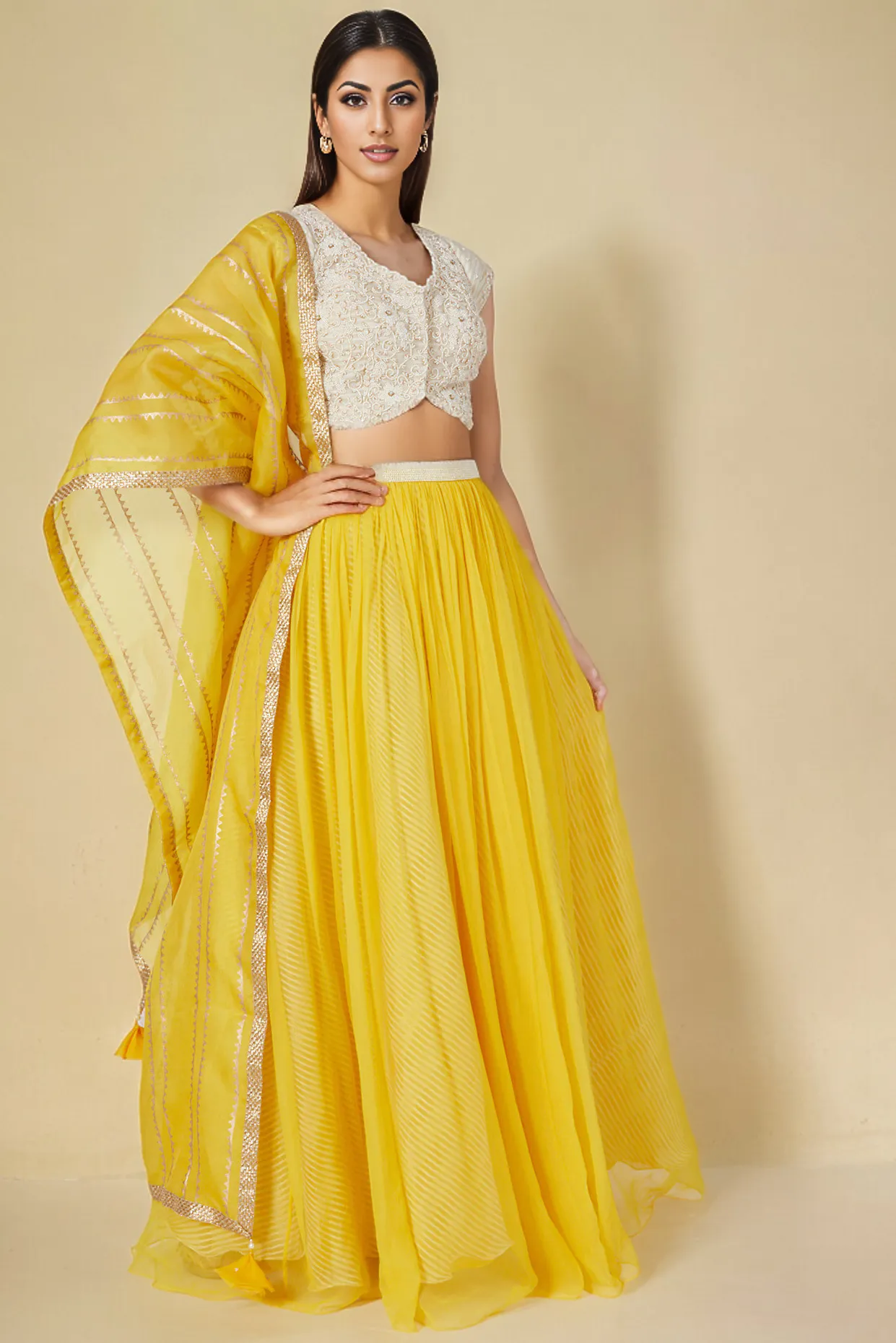 Yellow Organza Lehenga Set