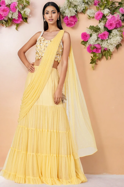 Yellow Chiffon Lehenga Set